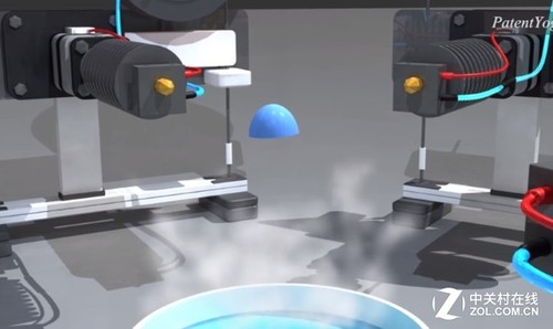 真空状态下，打印材料会漂浮在打印平台上，通过空间悬浮3D打印技术将其融化，然后喷嘴、激光束或者UV光线在打印每一层的时候，物体会跟着同步进行旋转和位移，最后打印出新的复杂结构。简单理解就是，之前打印是通过移动打印头的方式来实现物体的打印，悬浮3D打印技术将改变这种状态，改成喷头不动，让模型自己动起来。